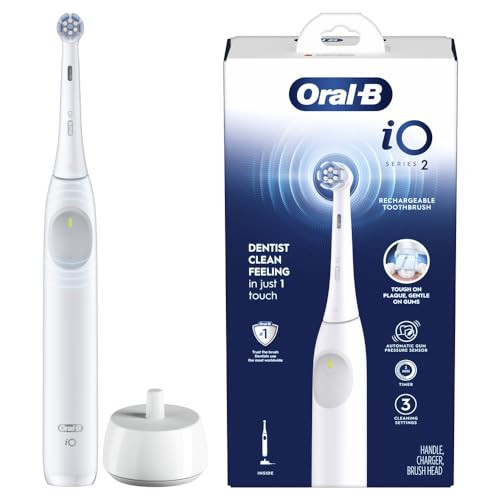 Oral-B iO Series 2 Rechargeable Electric Powered Toothbrush, Pure White with 1 Gentle Care Brush Head - Automatic Pressure Sensor to Protect Gums - 3 Modes - 2 Min Timer | Amazon (US)