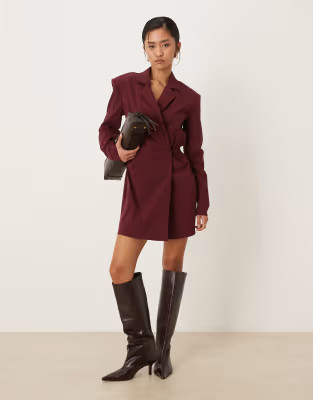 ASOS DESIGN cinched blazer mini dress in deep burgundy | ASOS (Global)