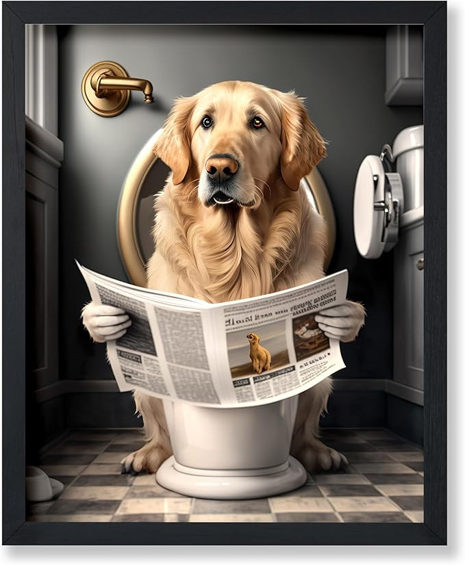 Poster Master Golden Retriever Sitting on Toilet Poster - Dog Reading a Newspaper Print - Dog Wal... | Amazon (US)