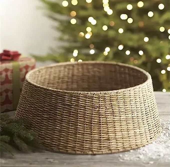 Farmhouse Christmas Tree Collar - Rustic Holiday Decoration - Natural Woven - Base Cover for Chri... | Amazon (US)