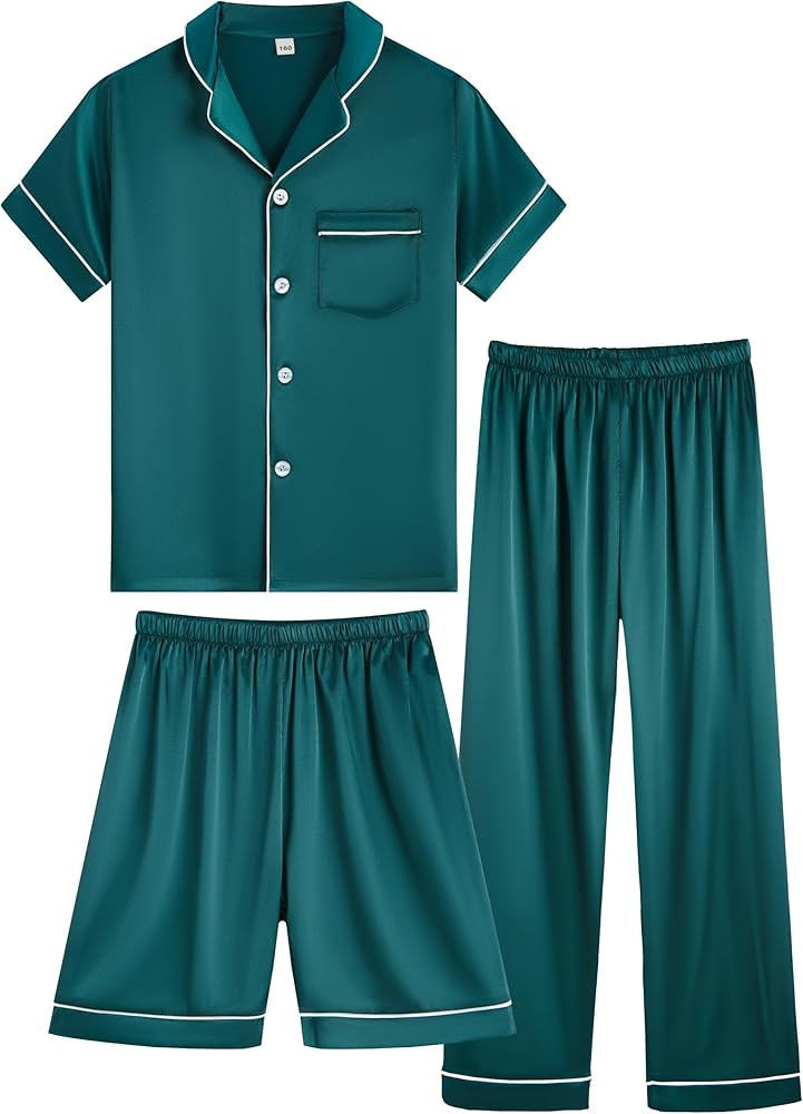 Girls Boys Silky Satin Pajamas Set 3 Pcs for Kid Children Silk pjs Set Sleepwear Button-up Nightw... | Amazon (US)