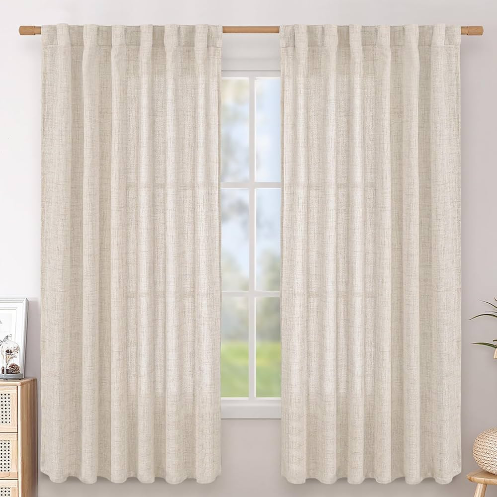 BGment Linen Curtains 63 Inch Length 2 Panels for Living Room - Semi Sheer Drapes Light Filtering... | Amazon (US)