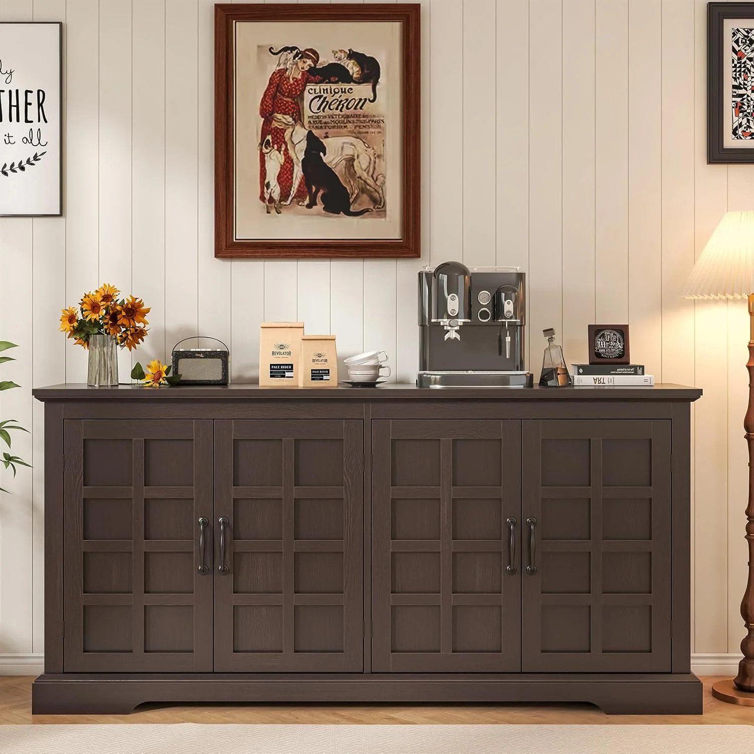 Frmobepts 70" Large Buffet Cabinet, Farmhouse Kitchen Buffet Storage Cabinet, 4-Doors Wood Sidebo... | Walmart (US)