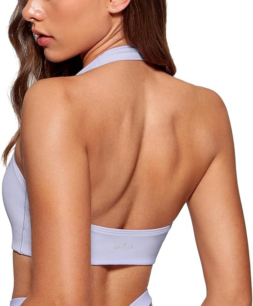 Womens Halter Longline Sports Bra Padded Low Back Yoga Bar Workout Crop Top with Built in Bra | Amazon (US)