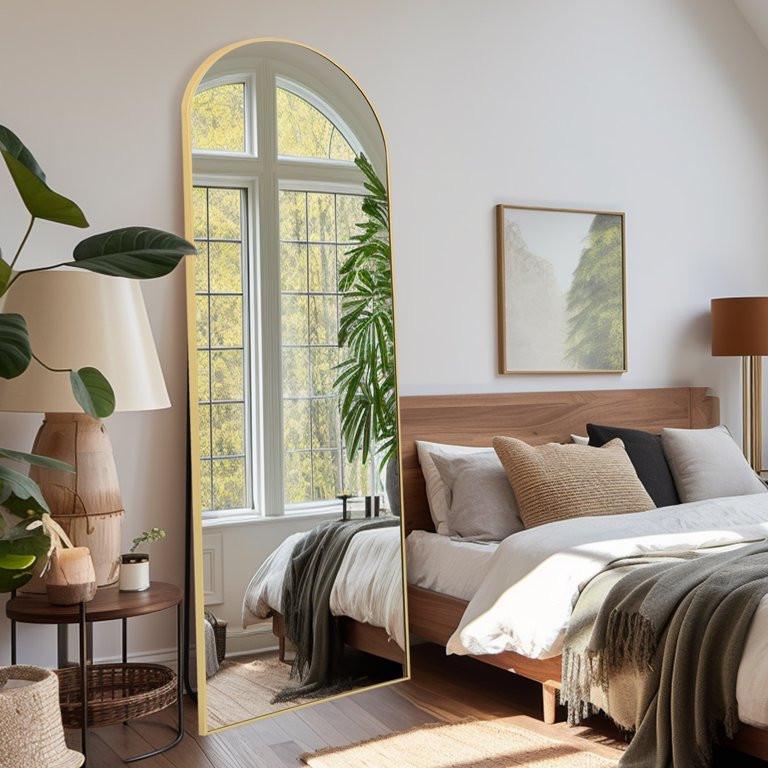 Melodieux Arched Floor Mirror Full Length 63.5" x 20.5" Full Body Standing Mirror Gold Hanging Wa... | Walmart (US)