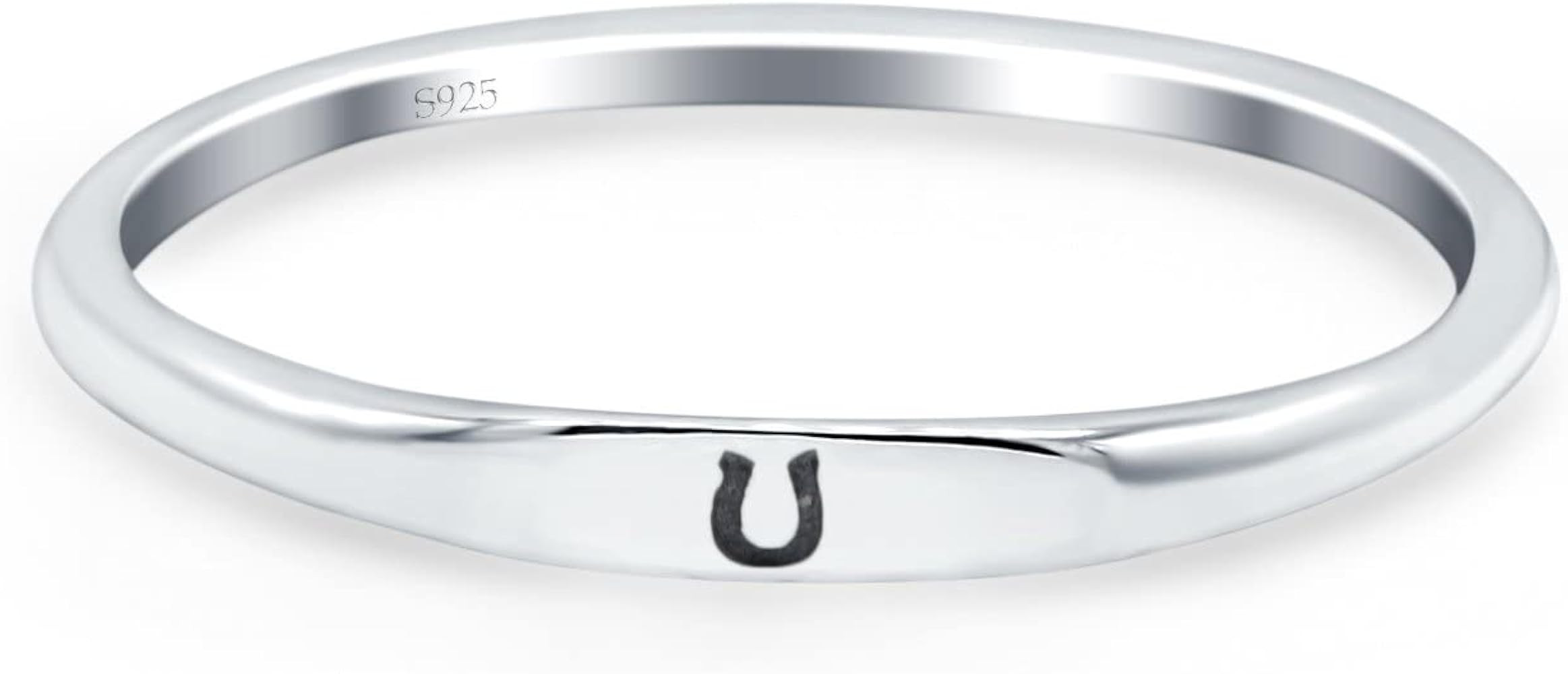 Blue Apple Co. Lucky Horseshoe Ring Oxidized Band Solid 925 Sterling Silver Thumb Ring (2.2mm) | Amazon (US)