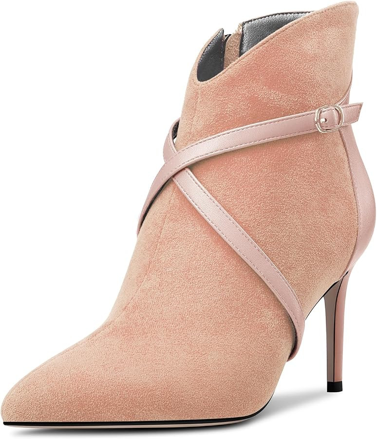 CASTAMERE Womens High Heel Pointed Toe Ankle Boots Short Bootie Cross-Strap Zipper Patchwork Prom... | Amazon (CA)