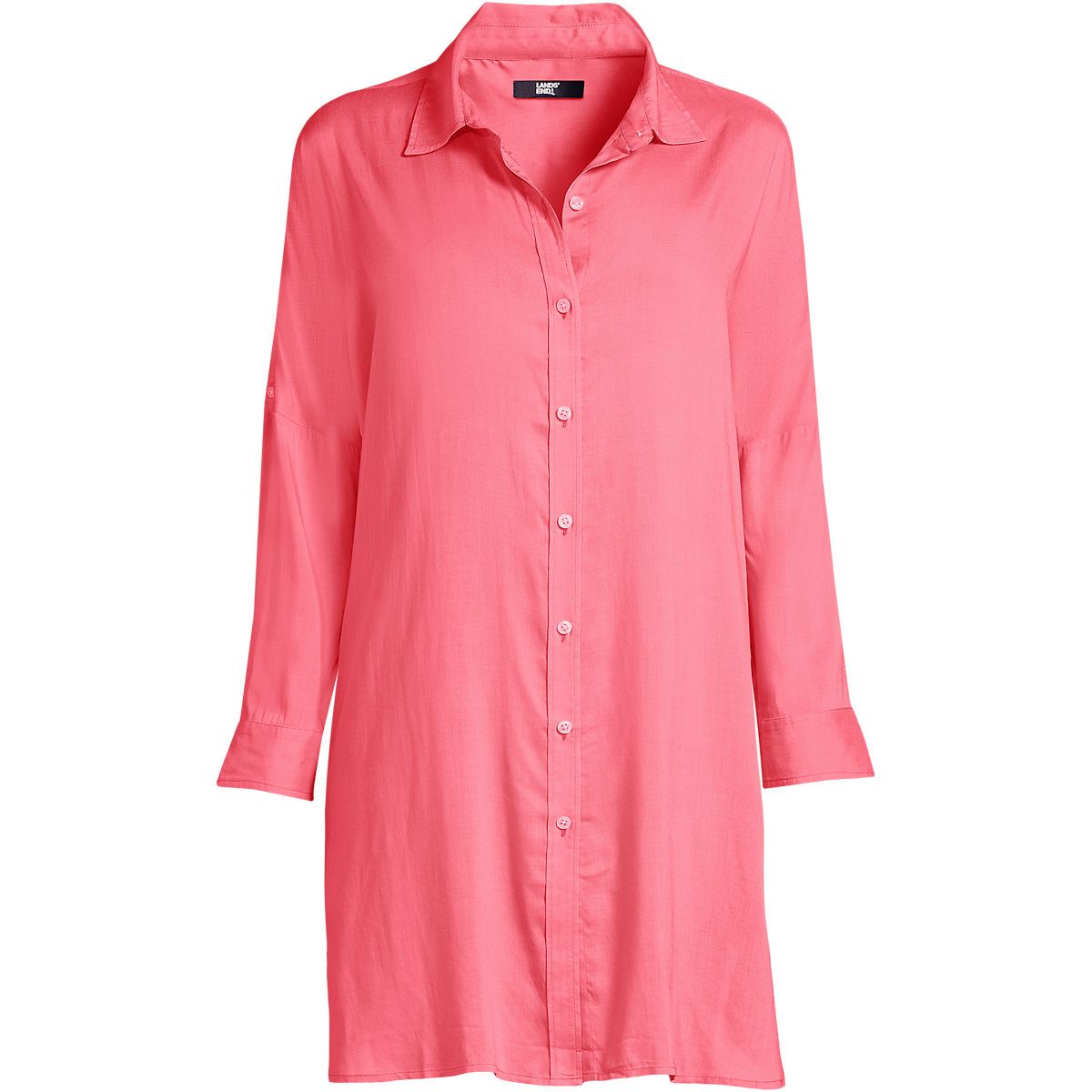 Women's Sheer Oversized Button Front Swim Cover-up Shirt | Lands' End (US)