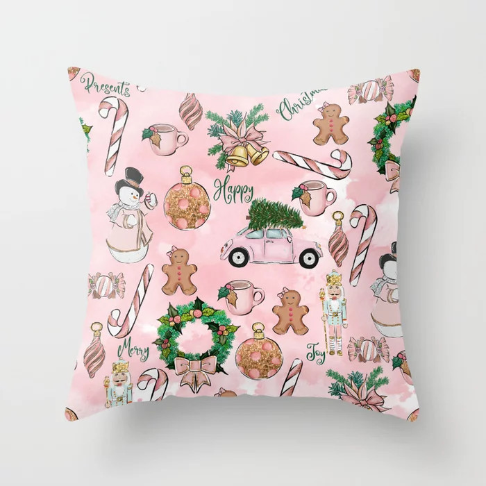 THE VERY PINK CHRISTMAS WATERCOLOR PATTERN Throw Pillow by Jane Holloway | Society6