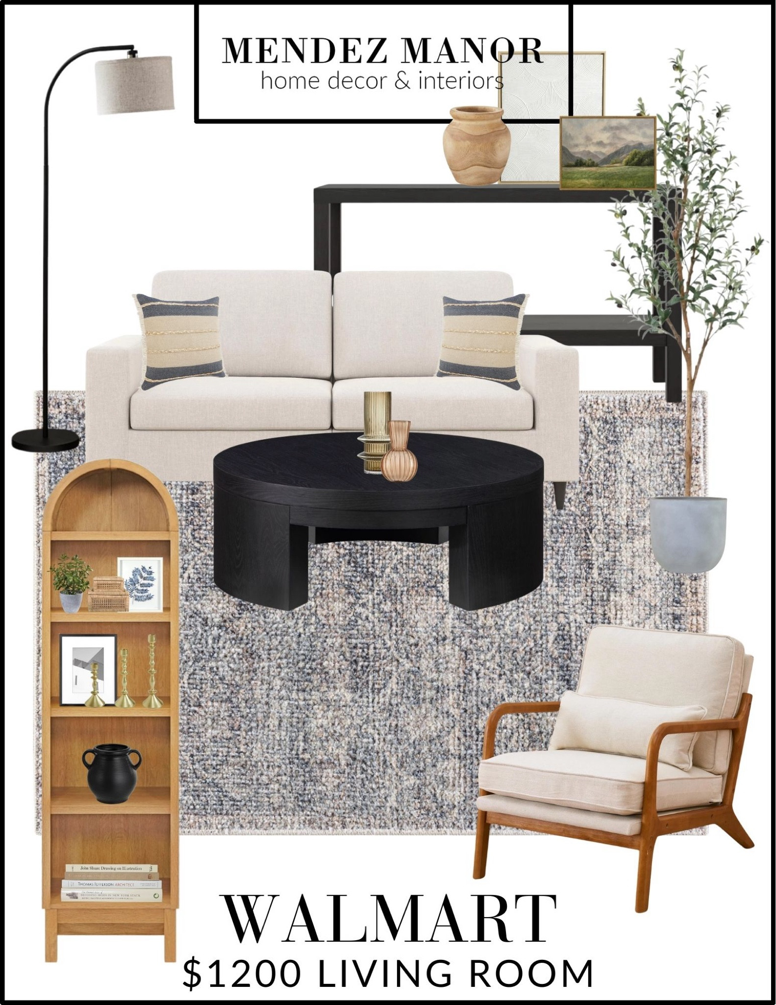 It is possible to create good design on a tight budget! ✨

I designed this small space Walmart living room for $1200. 

#furniture #sofa #couch #bookshelf #homedecor