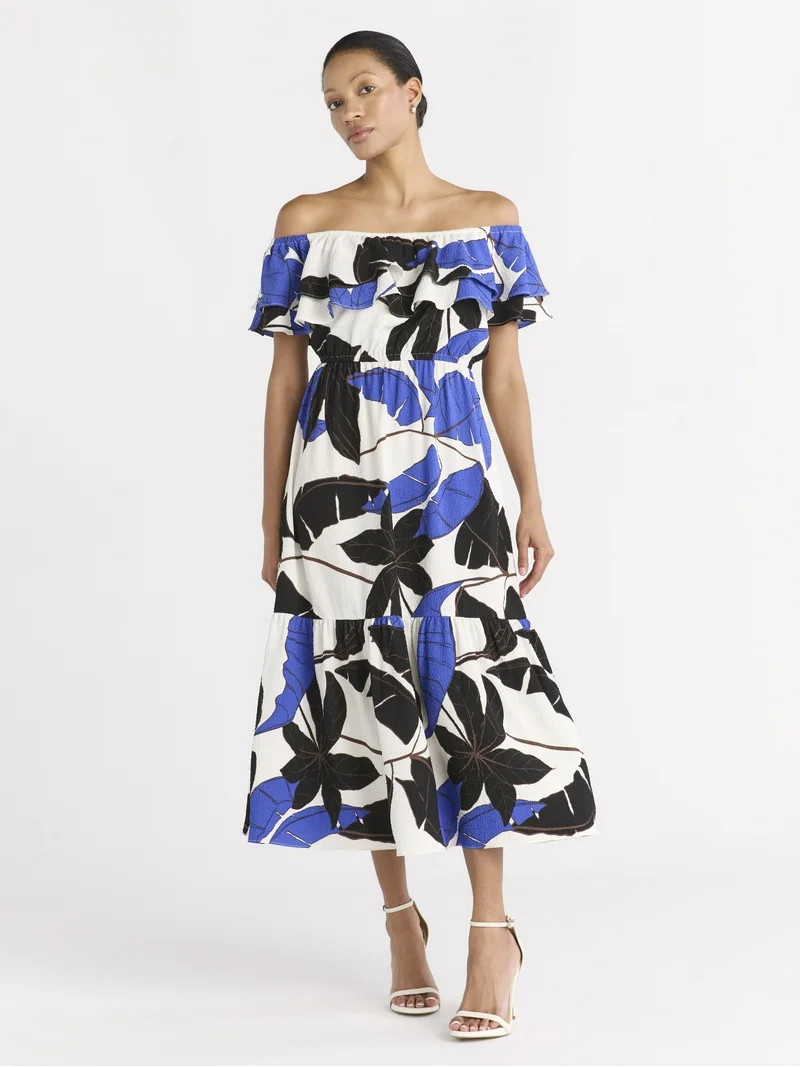 Sofia by Sofia Vergara Women's Ruffle Off Shoulder Maxi Dress, Above Ankle Length, Sizes XS-XXXL | Walmart (US)