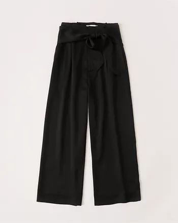 Satin Wide-Leg Cropped Pants | Abercrombie & Fitch (US)