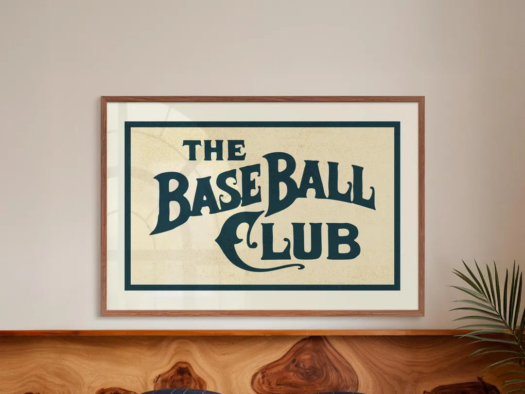 Retro Baseball Club Print Baseball Art Poster Sports Wall Art Retro Sports Gift for Baseball Fan ... | Etsy (US)