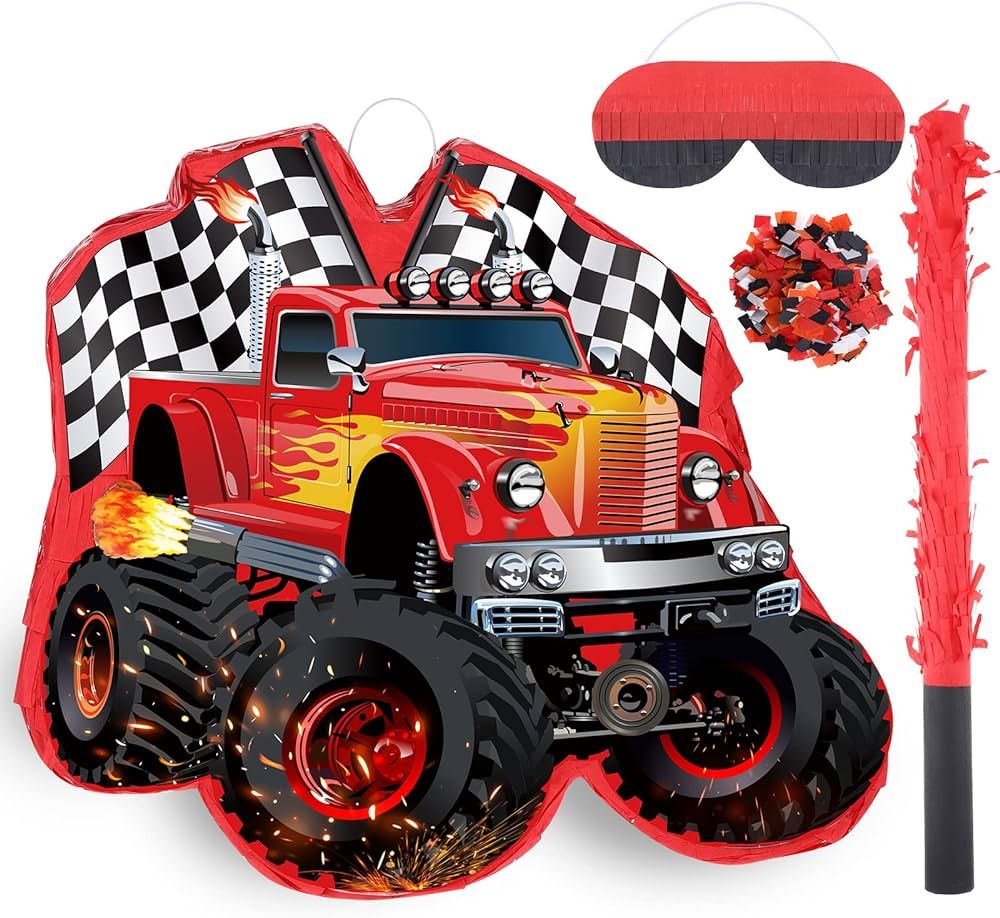 Truck Pinata Decoration of Monster Pattern Small Car Pinata with Blindfold, Bat and Confetti Fill... | Amazon (US)