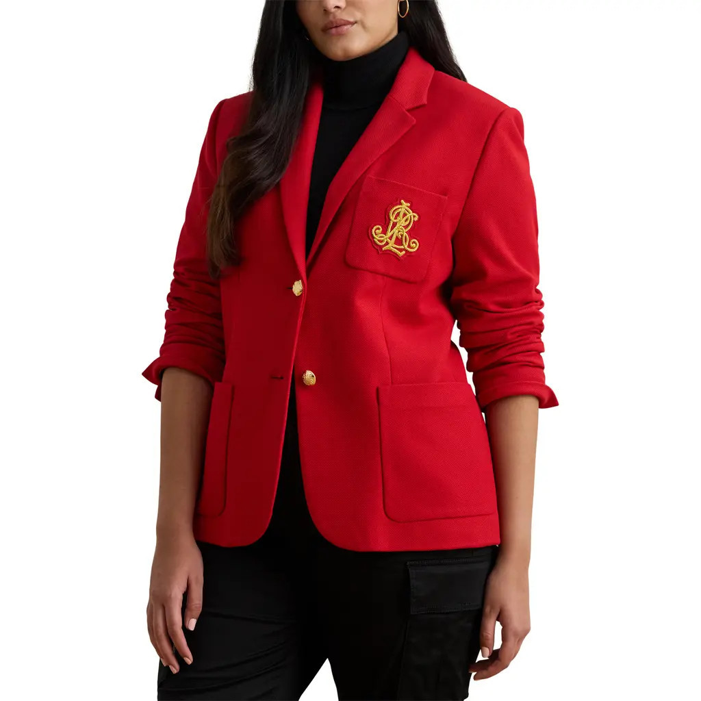 Lauren Ralph Lauren Bullion Jacquard Blazer in Ralph Red at Nordstrom, Size 1X | Nordstrom