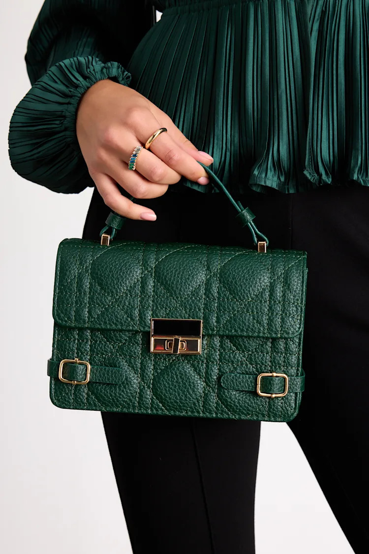 Jennings Dark Green Vegan Leather Quilted Handle Bag | Lulus