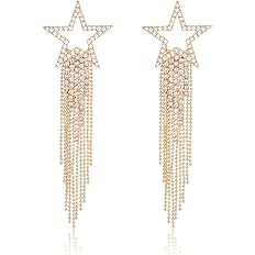 Women’s Tassel Earrings Star Ear Stud Pave Crystal Dangle Earrings Boho Waterfall Beaded Fringe... | Amazon (US)