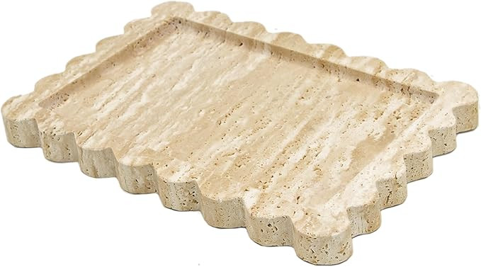 Genuine Travertine Scalloped Marble Tray, Real Natural Marble Stone Trays, Luxury Decorative Tray... | Amazon (US)