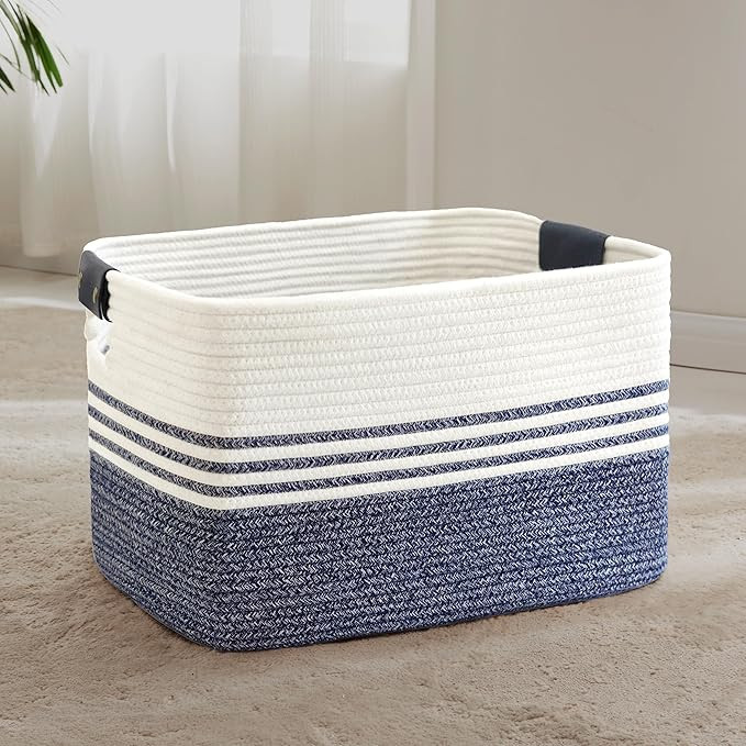 72L Large Laundry Basket with Leather Handles for Living Room Storage, Woven Rope Baskets Bin for... | Amazon (US)