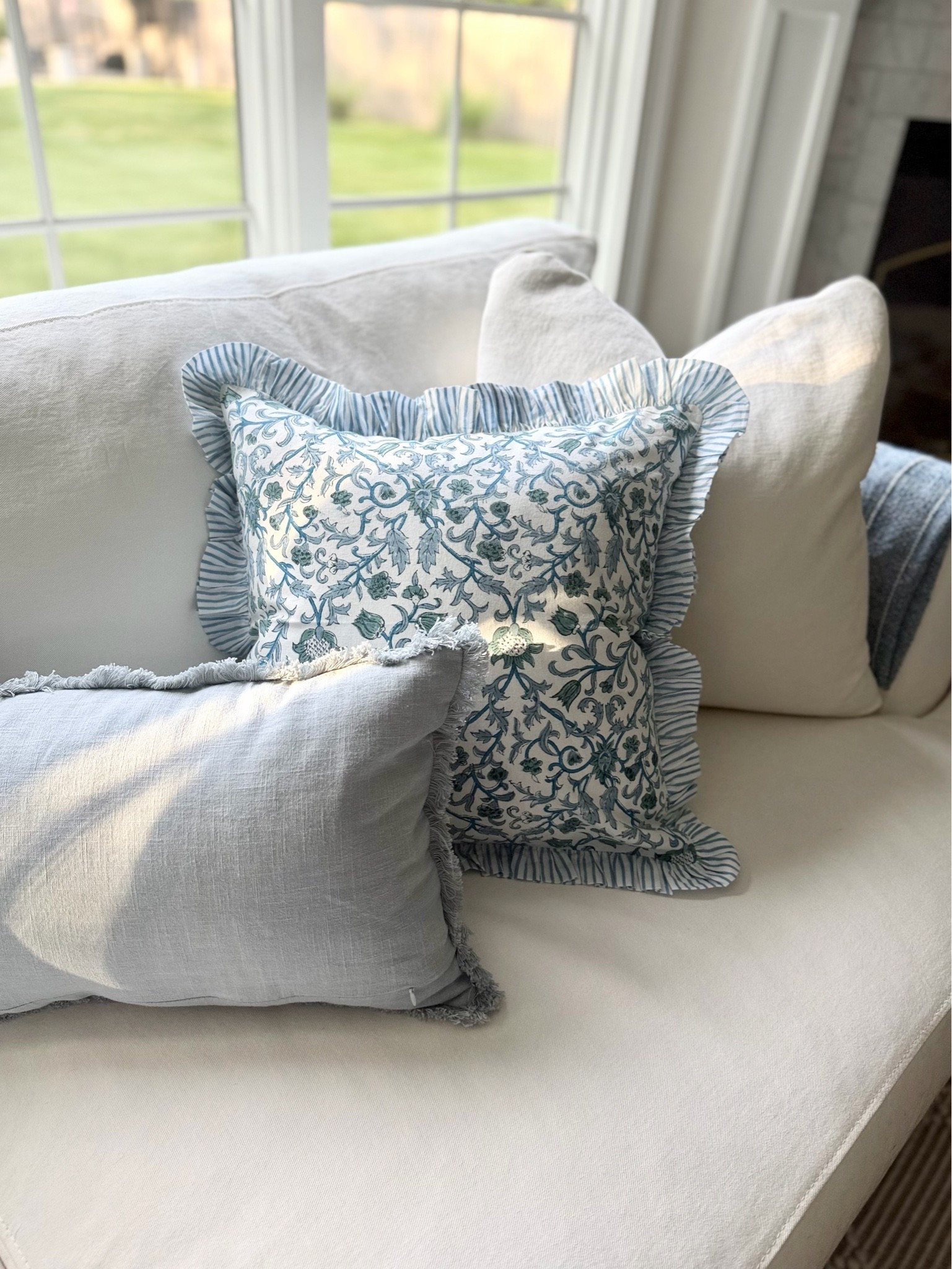 This light blue & white throw pillow combo is perfect for your coastal style summer living room! 🐟🐠

18” floral cover: Ocean Vine
12”x20” lumbar: light blue

Each style has a unique modern/ grandmillennial/ cottage-core inspired pattern finished with a preppy ruffle edge in a different fun print! The lovely ruffle detail along the border elevates them & truly makes them feel high end!

You get TWO designer-looking pillow cases at VERY affordable price points, and all of the options are beautiful so you really can’t go wrong!

Have any questions for me? 👇🏻

#LTKSeasonal #LTKHome #LTKSaleAlert