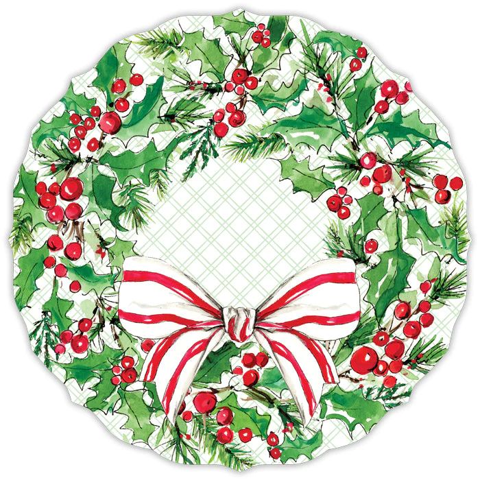 Holly Wreath with Bow Posh Die-Cut Placemats | Rosanne Beck Collections