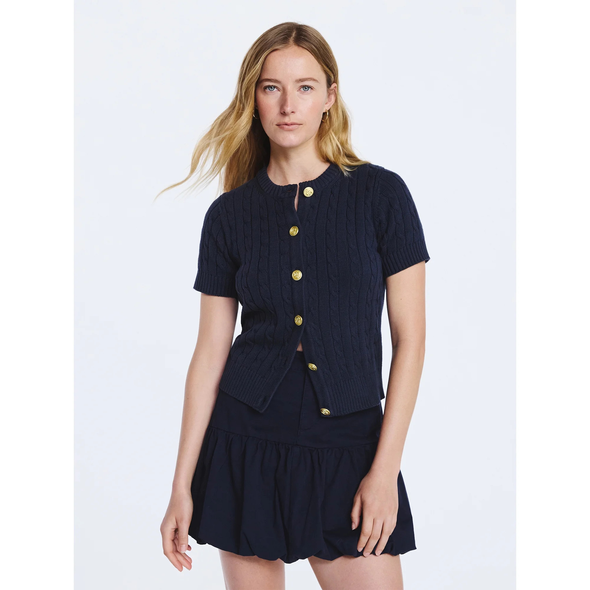 Free Assembly Women's and Women's Plus Cable Knit Cardigan Sweater with Short Sleeves, Lightweigh... | Walmart (US)