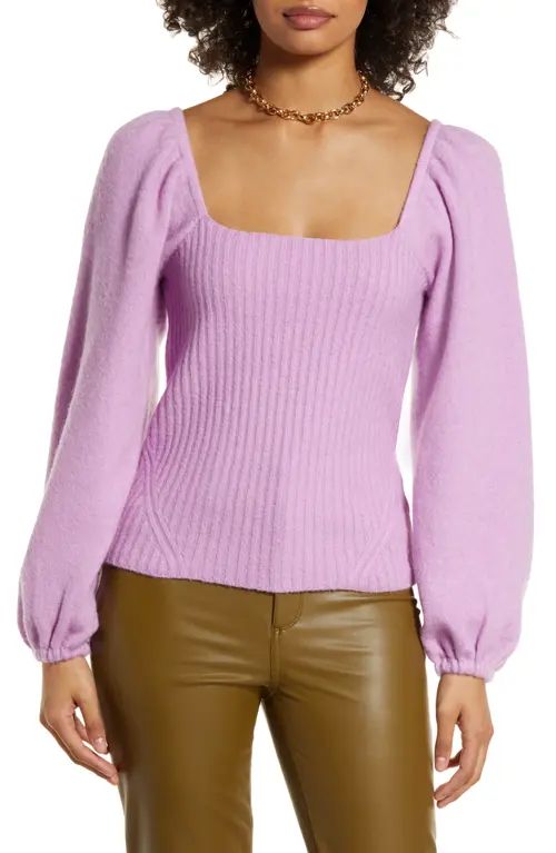halogen(r) Puff Sleeve Square Neck Sweater in Pink Tulle at Nordstrom, Size Small | Nordstrom