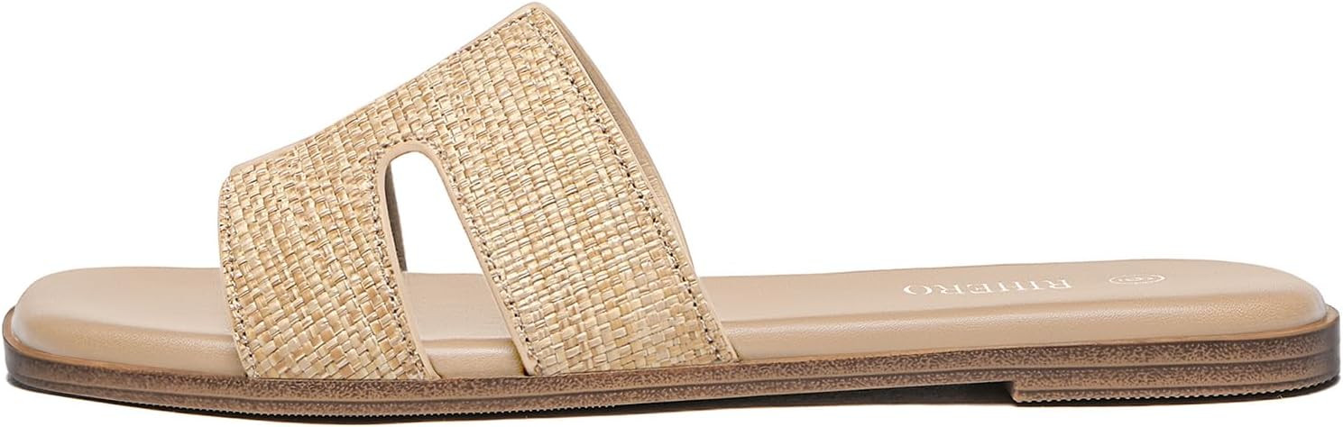 Rihero Women's Dressy Flat Sandals Comfortable Slip On Leather Slide Sandals | Amazon (US)