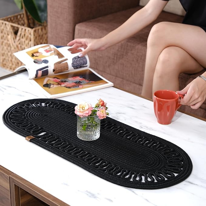 Oval Jute Table Runner | Woven Braided Dining Runner | Natural Textured Rattan Table Runner for D... | Amazon (US)