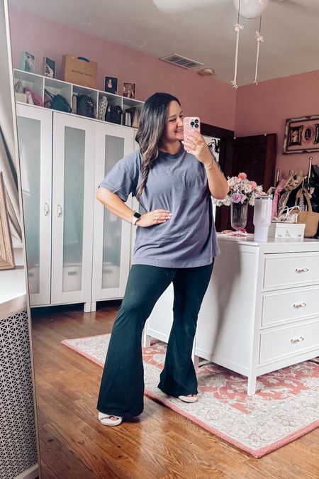 Comfy vibes! Been living in these flare leggings! Pair with an oversized tshirt and cute slippers for the perfect comfy outfit!

Midsize
Curvy
Black leggings
Vintage tshirt
Summer slippers
Work from home
Travel outfit 

#LTKfitness #LTKfindsunder50 #LTKmidsize