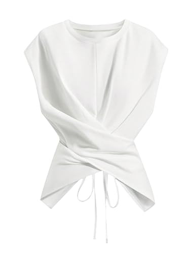 Verdusa Women's Cinched Waist Wrap Top Cap Sleeve Tie Back Going Out Workout Business Casual Tops | Amazon (US)