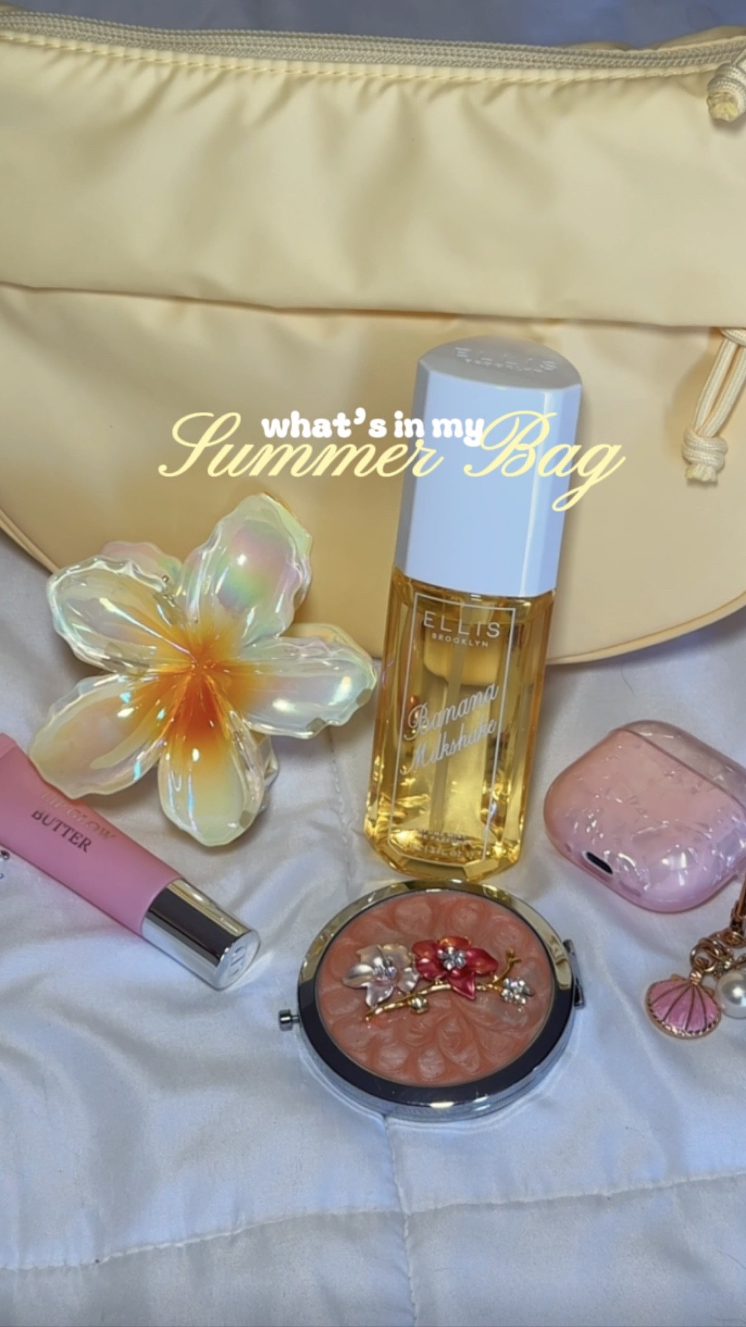my purse essentials always include a fragrance 🌸💛🫶🏻✨

@ellisbrooklyn banana milkshake perfume mist 
#perfumemist #whatsinmybag #summerscent

#LTKBeauty