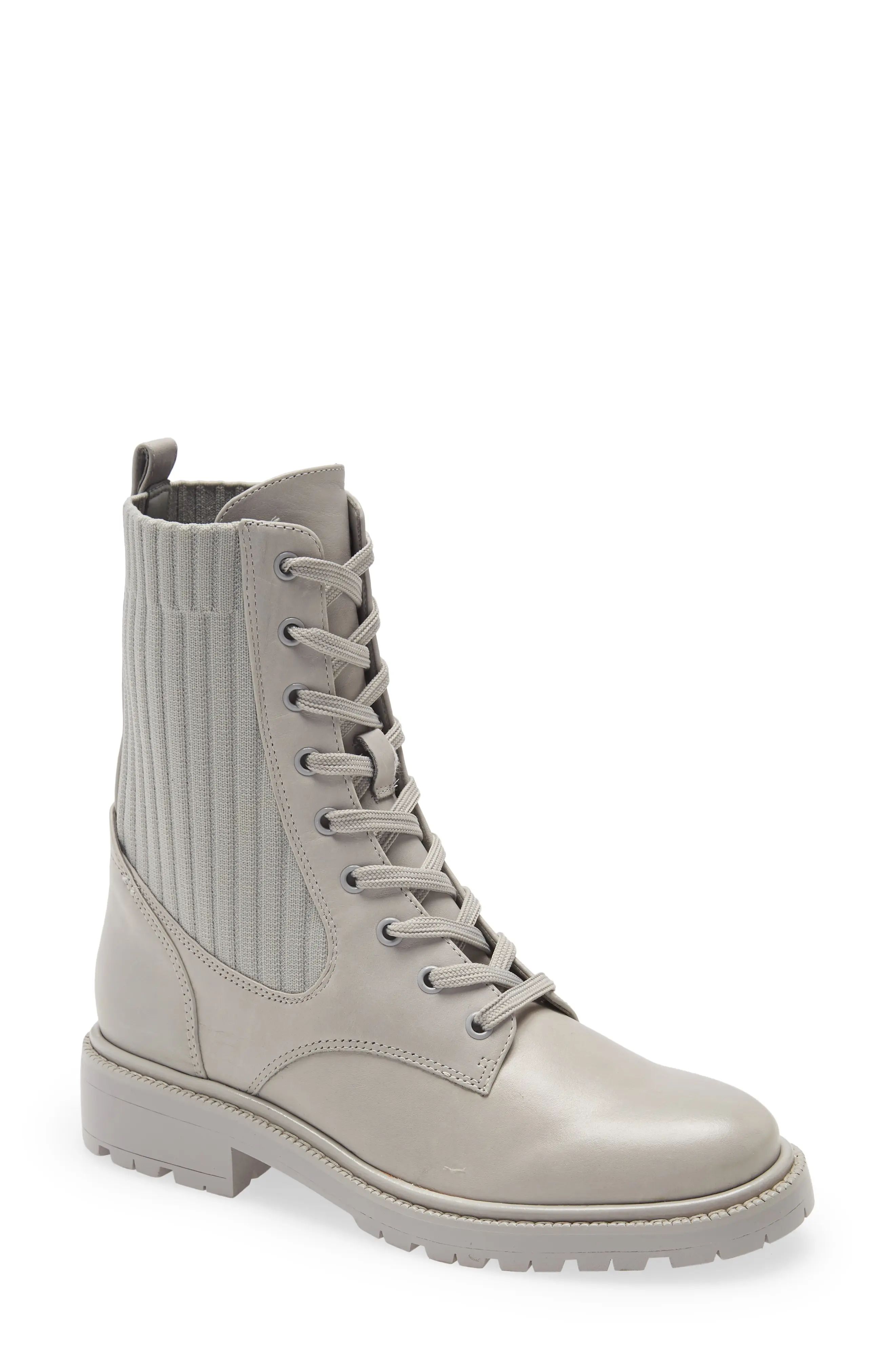 Sam Edelman Lydell Mixed Media Combat Boot, Size 9.5 in Pebble Grey at Nordstrom | Nordstrom
