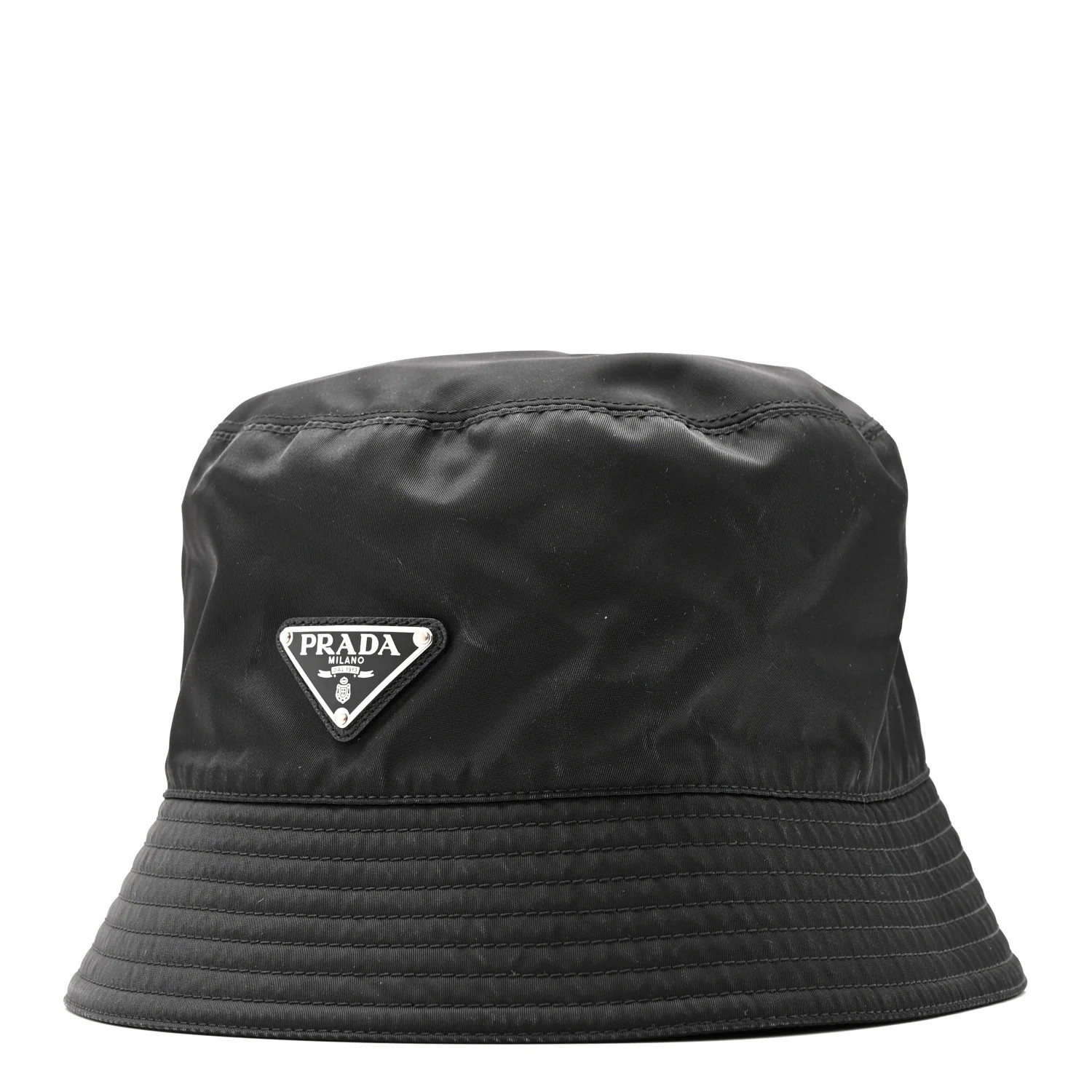 Re-Nylon Metal Triangle Logo Mens Bucket Hat L Black | FASHIONPHILE (US)