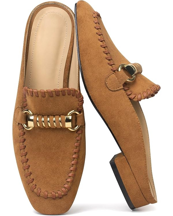 Mules for Women Flats Loafers Low Heeled Buckle Suede Square Toe Slip On Backless Slides Business... | Amazon (US)