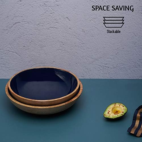 Set of 2 Large Serving Bowls with Salad Servers for Parties or Wooden Bowls for Food, Pasta, Sala... | Amazon (US)