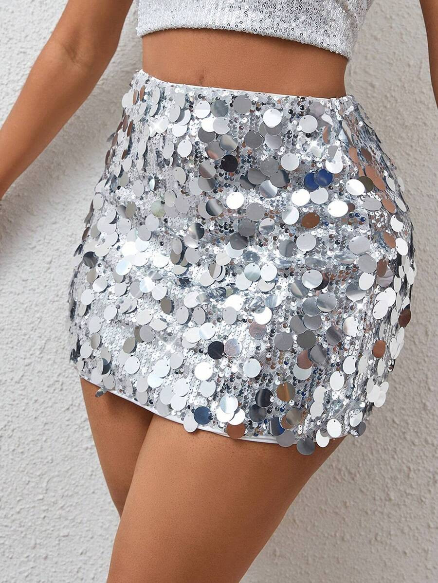 BamGleam Sequin Mini Bodycon Skirt For New Year Holiday Party Clothes | SHEIN