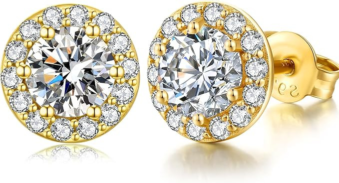 Jiamiaoi 18K White Gold Plated Halo Stud Earrings 925 Sterling Silver Cubic Zirconia Stud Earring... | Amazon (CA)