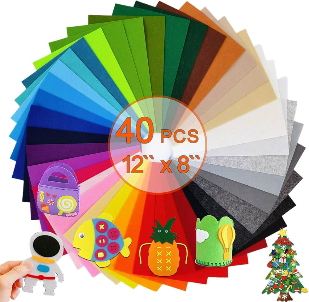 40 PCS Felt Sheets 8 x 12 Inch Felt Sheets for Crafts Assorted Color Felt Fabric Thickened Versio... | Amazon (US)
