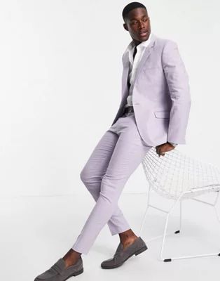 ASOS DESIGN super skinny suit jacket in pastel lilac cotton linen | ASOS (Global)