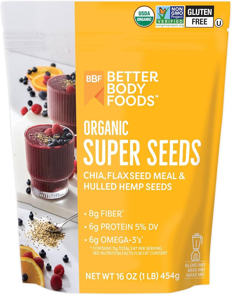 BetterBody Foods Superfood Organic Super Seeds - Blend of Organic Chia Seeds, Milled Flax Seed, H... | Amazon (US)
