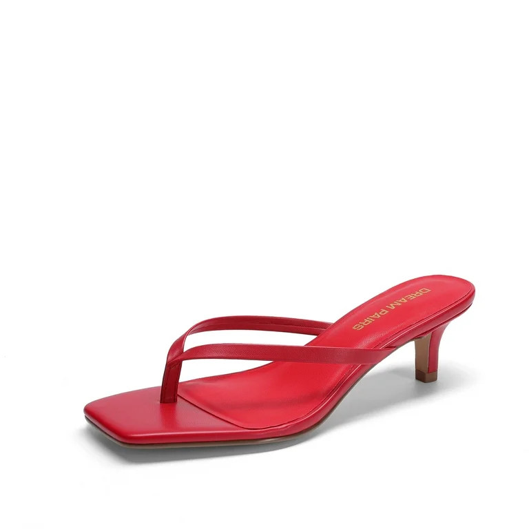 DREAM PAIRS Women’s Kitten Heel Flip Flop Sandals – Low Square Open Toe Thong Heels, 1.96-Inc... | Walmart (US)