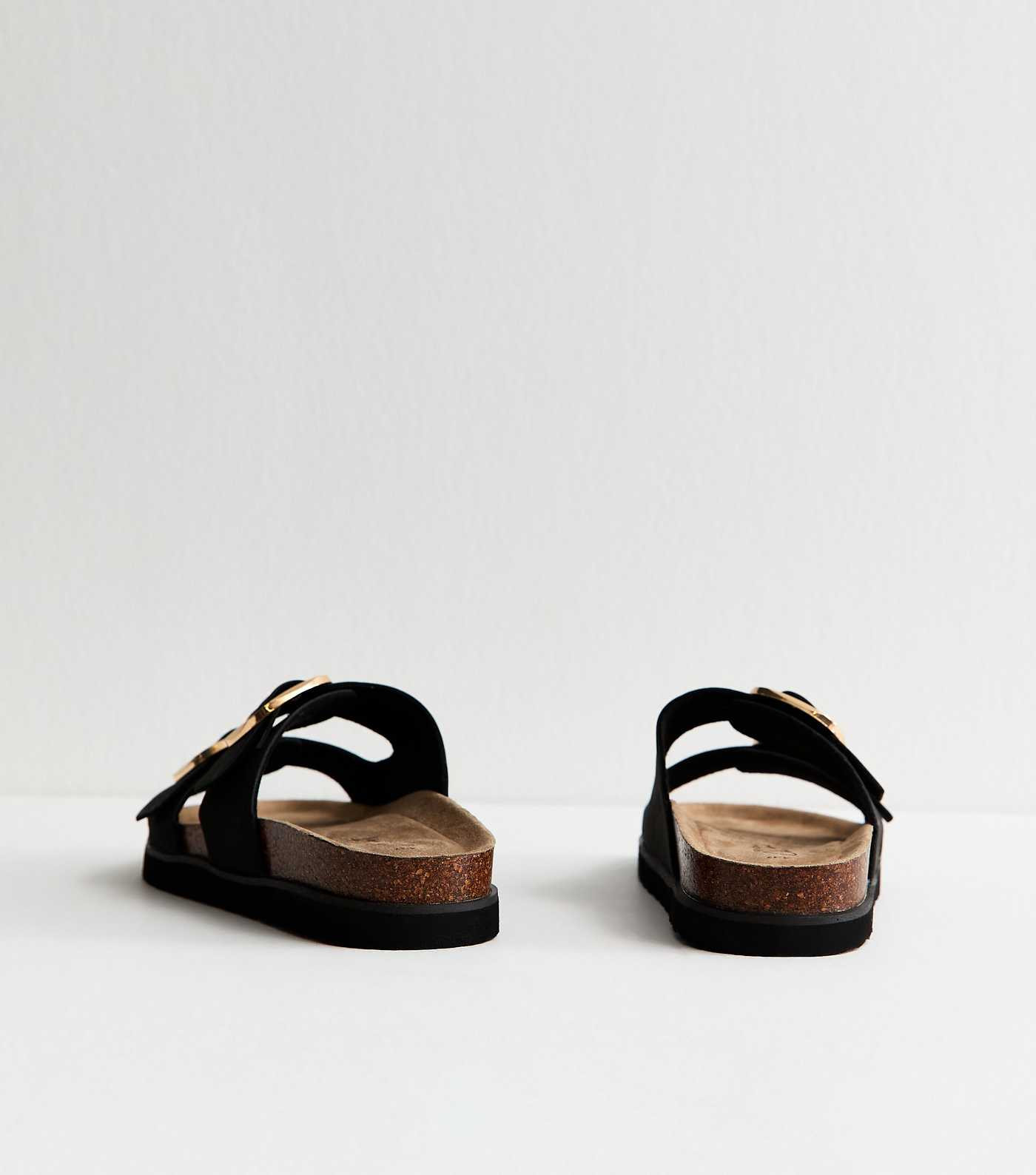 Black Cork Sole Double Strap Mule Sandals | New Look | New Look (UK)