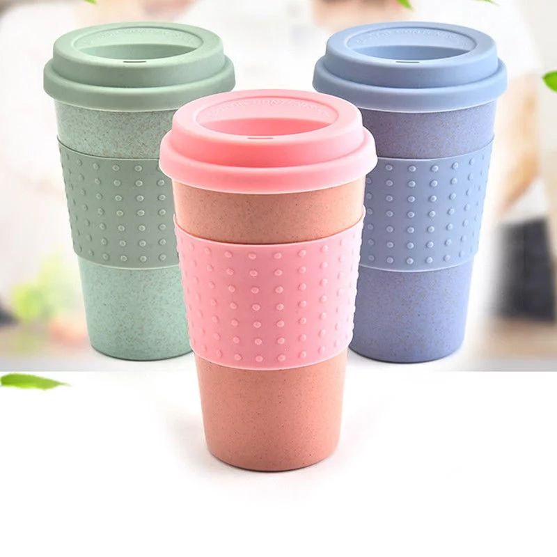 Pink Reusable Coffee Tea Cup Mug Wheat Straw Travel Cup with Silicone Cup Lid | Walmart (US)