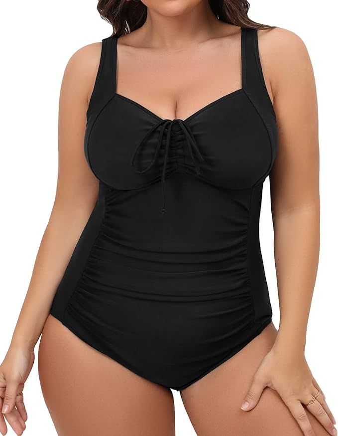Daci Women Plus Size One Piece Swimsuit Tummy Control Bathing Suits Vintage Ruched Swimwear | Amazon (US)