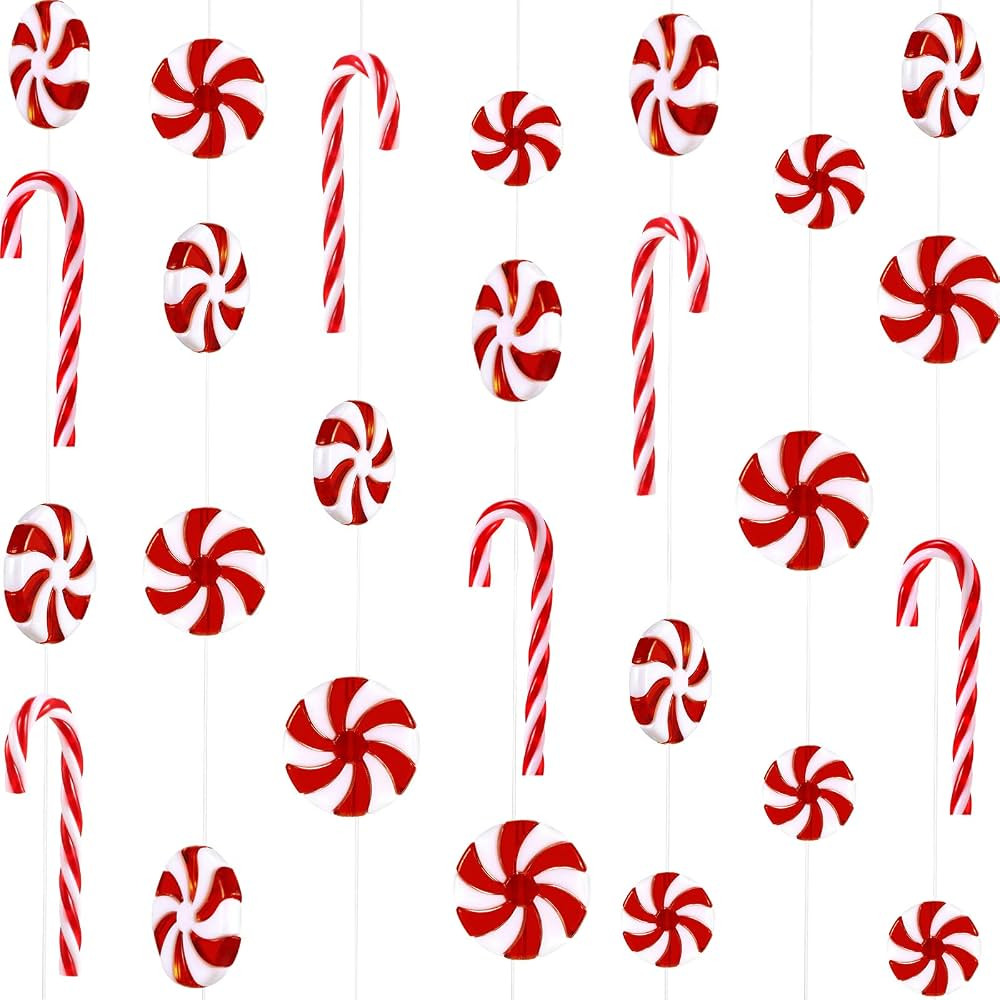 48 Pieces Christmas Candy Canes Candy Swirl Garland Plastic Candy Decoration Tree Candy Decoratio... | Amazon (US)