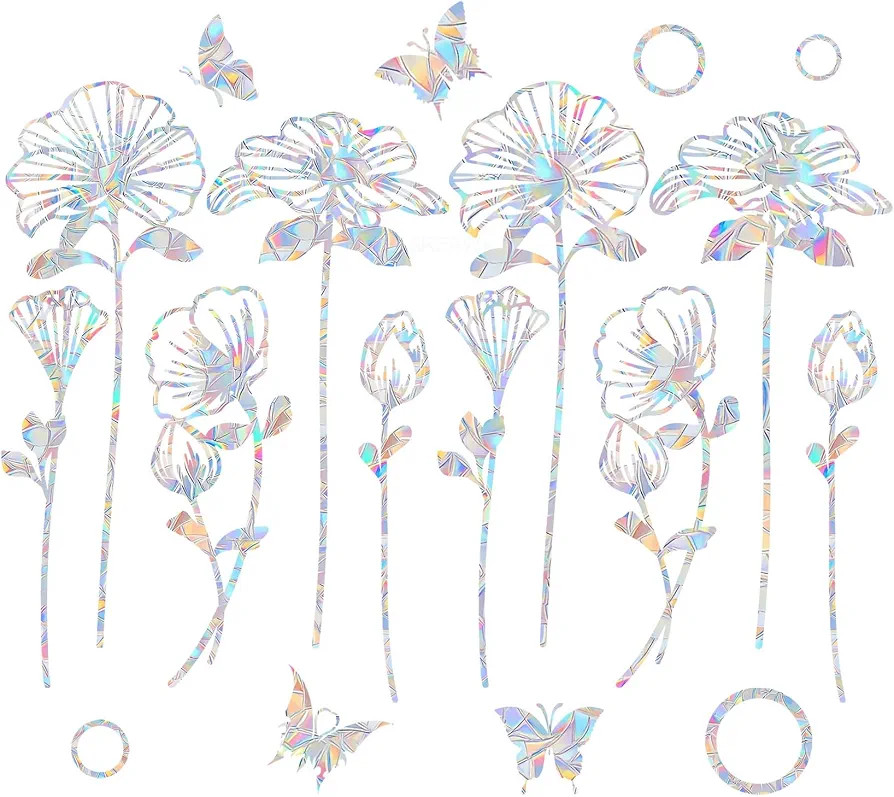 10 Flower Window Decals - Anti-Collision Stickers to Save Birds, Reusable Vinyl Rainbow Stickers | Amazon (US)