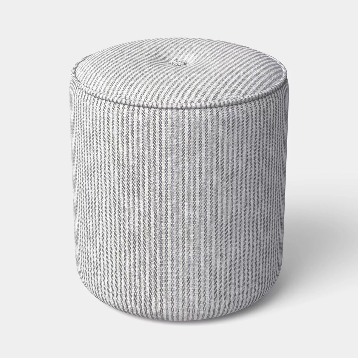 Upholstered Drum Ottoman with Button Tuft and Piping Cream/Blue - Threshold\u2122 | Target