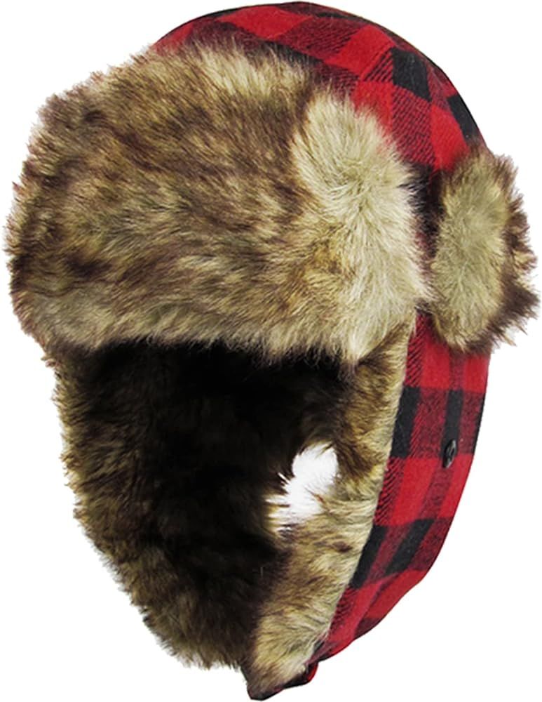 Lumberjack Plaid Aviator Trapper Hat Trooper Ear Flaps Ushanka Eskimo Bomber Russian Cold | Amazon (US)