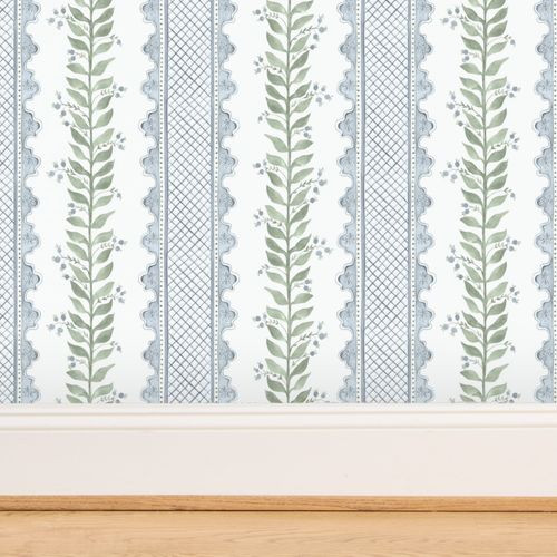 Celia Quiet Blue_ Green and pale pink | Spoonflower